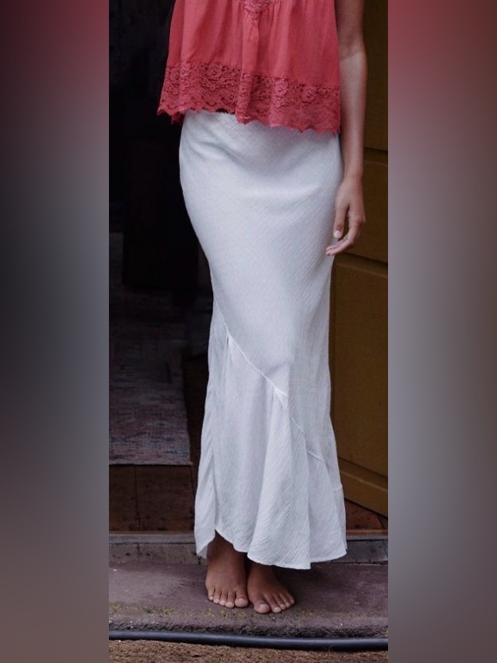 Free People Sweet On You Bias-Cut Maxi Slip Skirt. NWT. Clean ivory